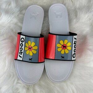 Goats Graphic Slide Sandals in White Red Blue